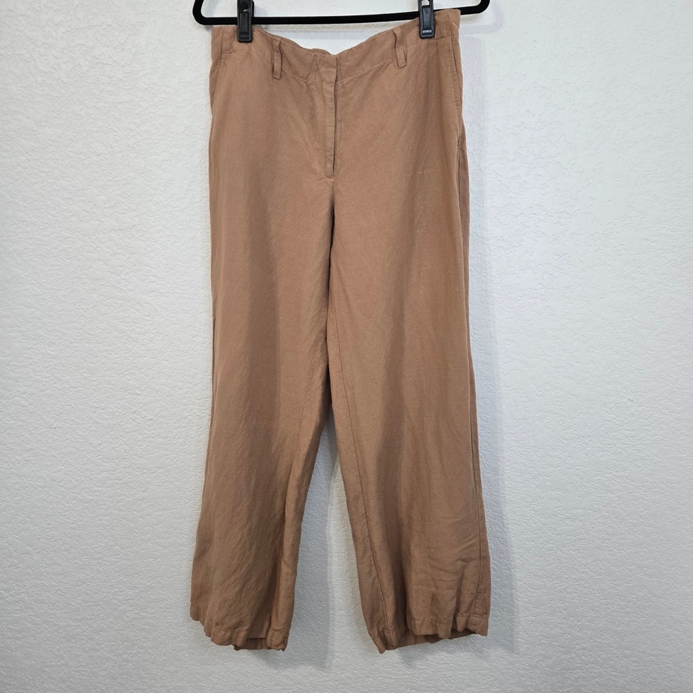 J. Jill Womens Neutral Linen Blend Cropped Wide Leg Pants Elastic Back Size M
